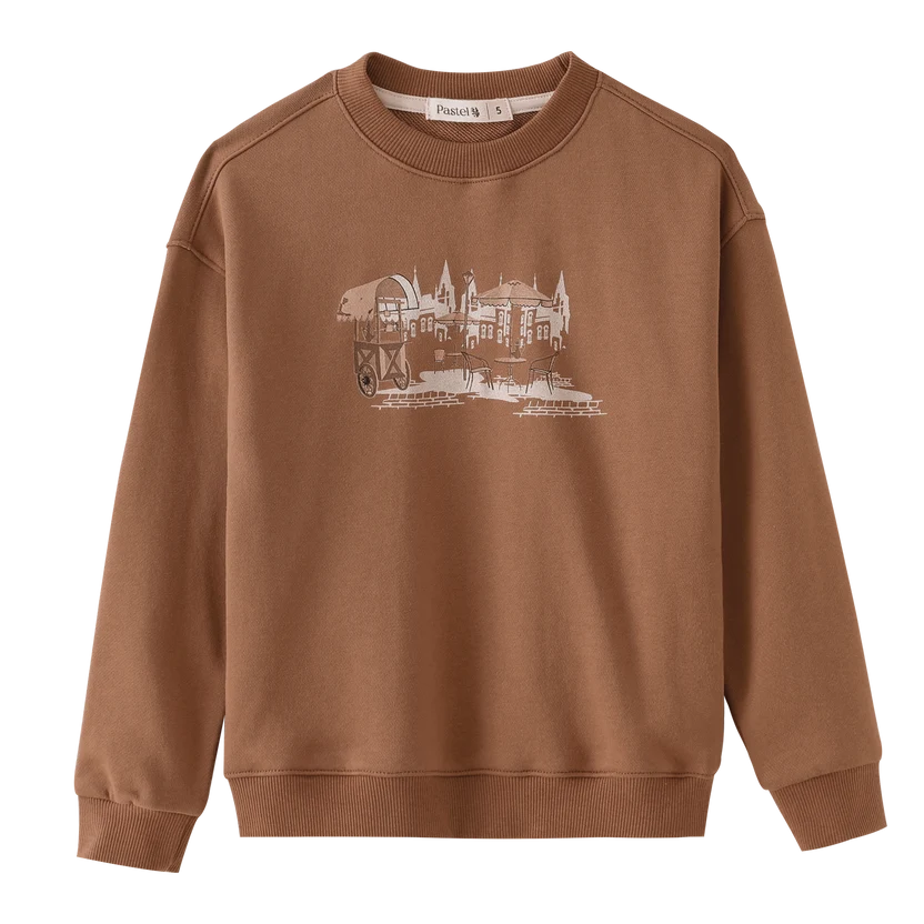 top l/s caffe graphic sweatshirt - mocha