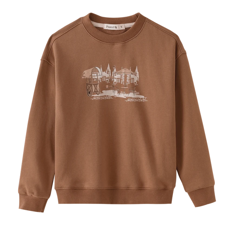 top l/s caffe graphic sweatshirt - mocha