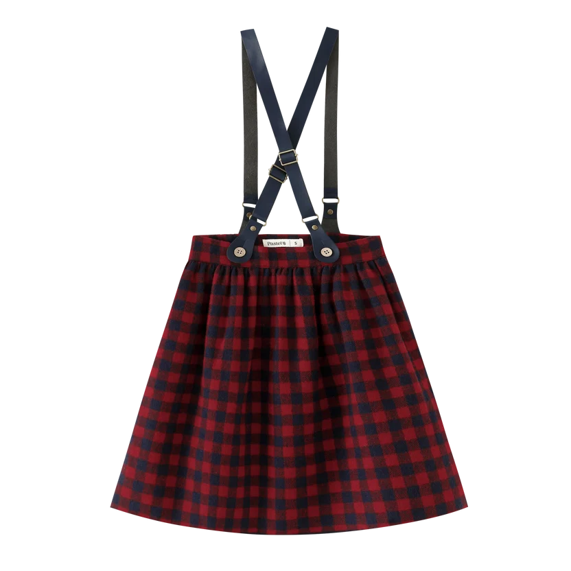 skirt plaid suspender - burgundy plaid