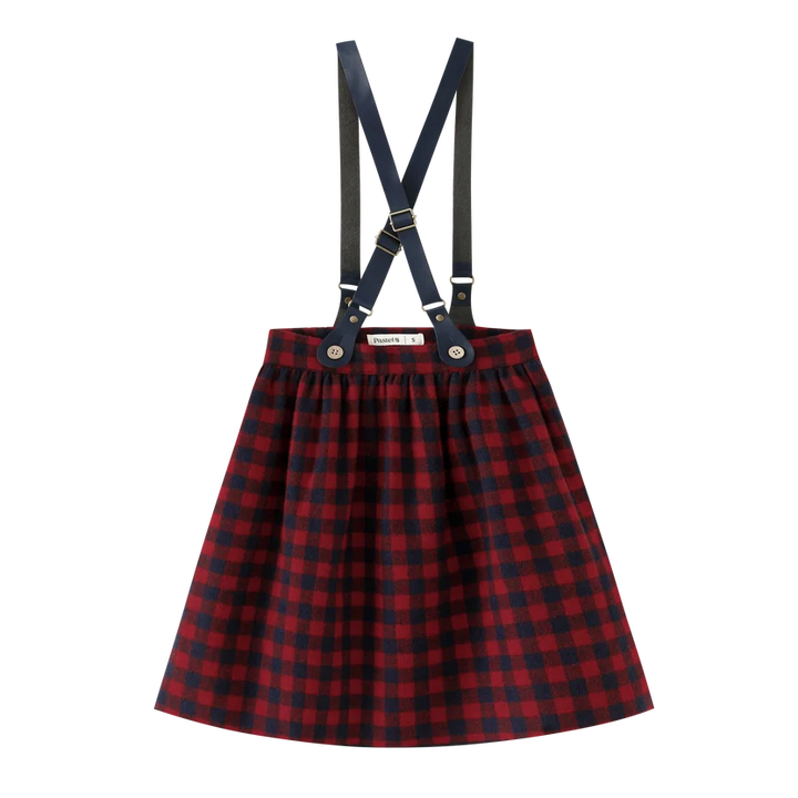 skirt plaid suspender - burgundy plaid
