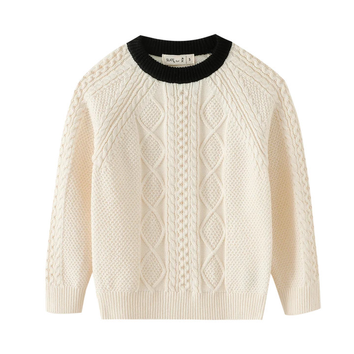top l/s cable knit sweater with contrast edging - cream