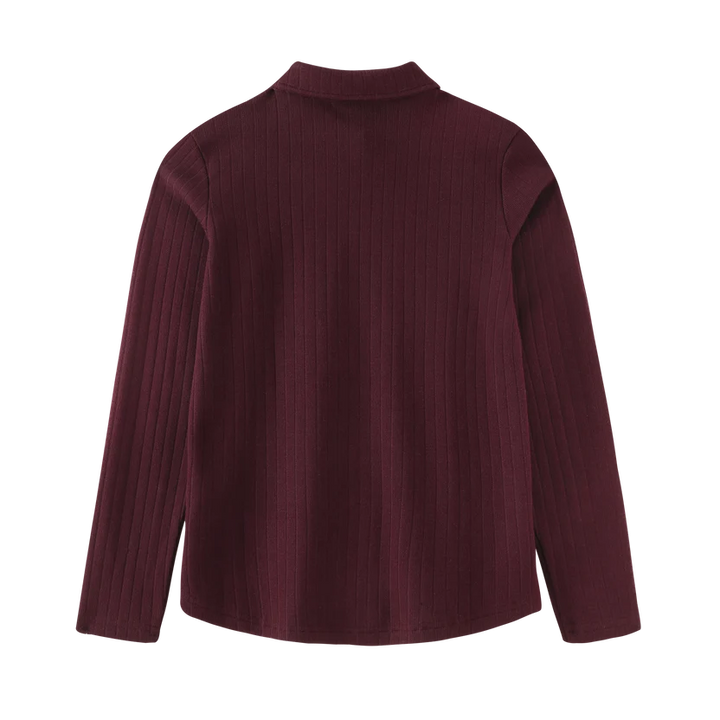 tee l/s ribbed button collar - burgundy
