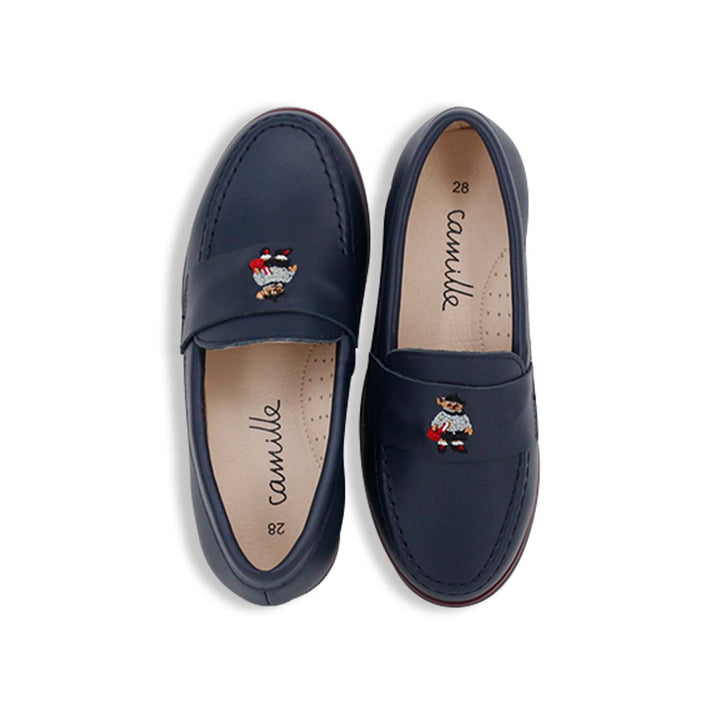 shoes ecolier leather bear loafers - navy plaid leather