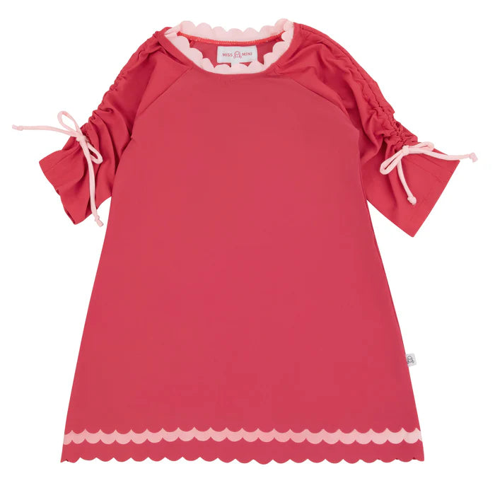 cover up scalloped detail drawstring - hot pink
