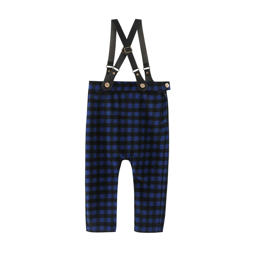 pants plaid suspender - royal blue plaid