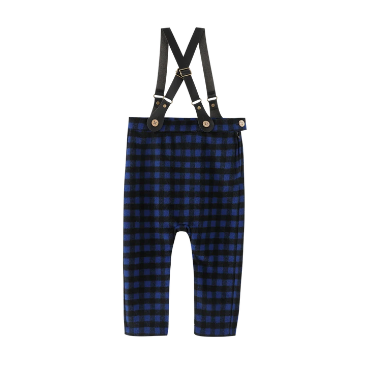pants plaid suspender - royal blue plaid