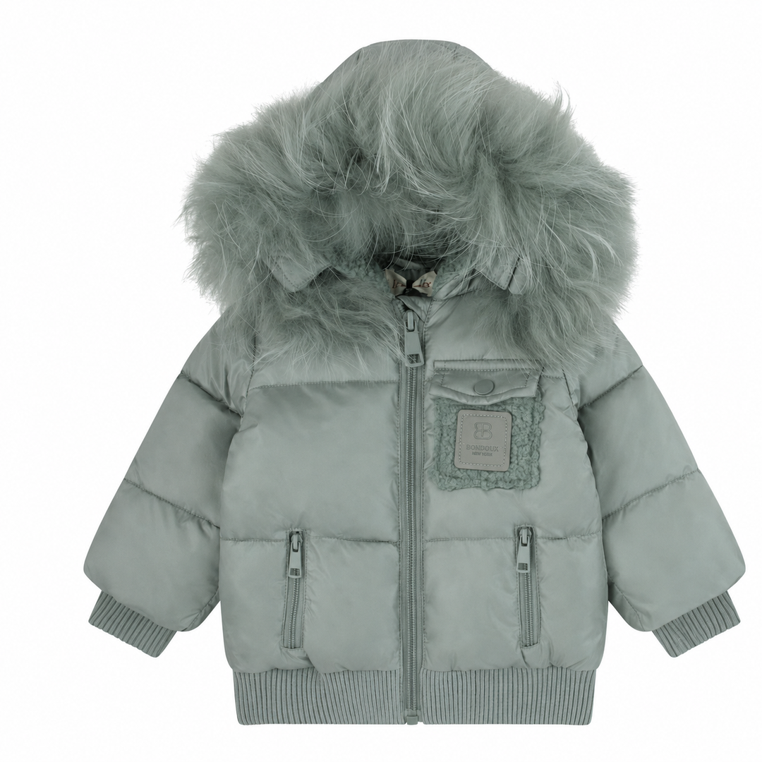 coat padded sherpa lining with fur hood - green