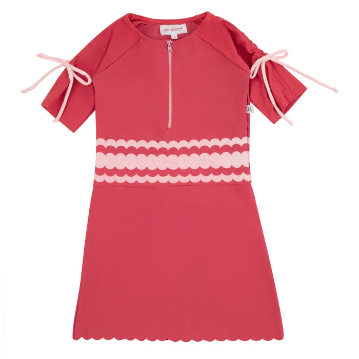 swimdress scalloped detail half zip - hot pink
