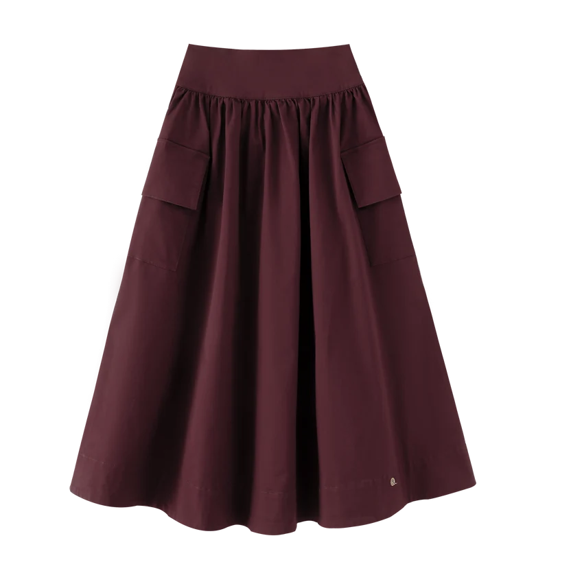 skirt waisted with pockets - burgundy