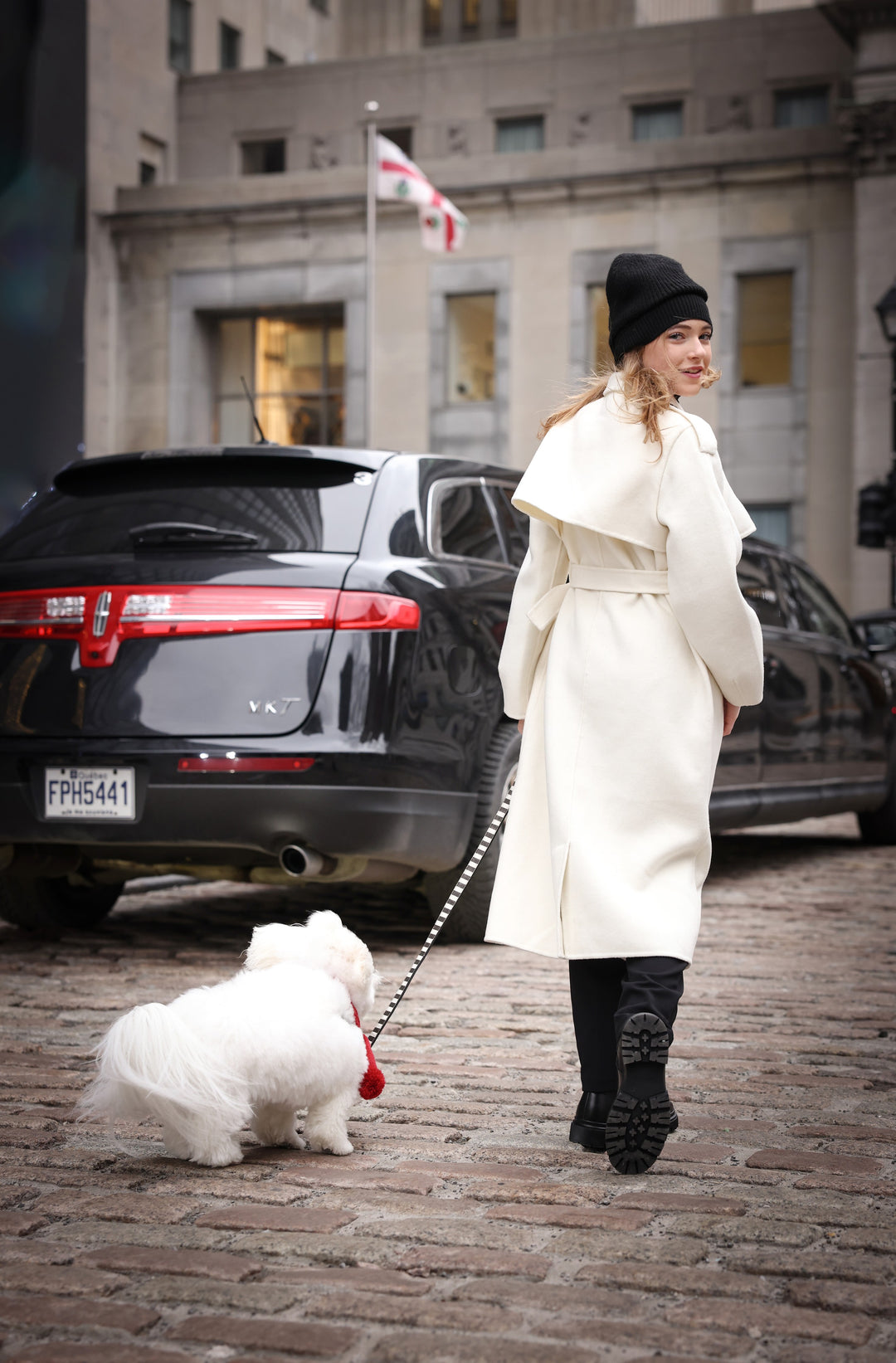 coat wool long trench style with belt - off white