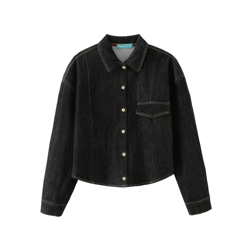 shirt l/s top stitched - black denim