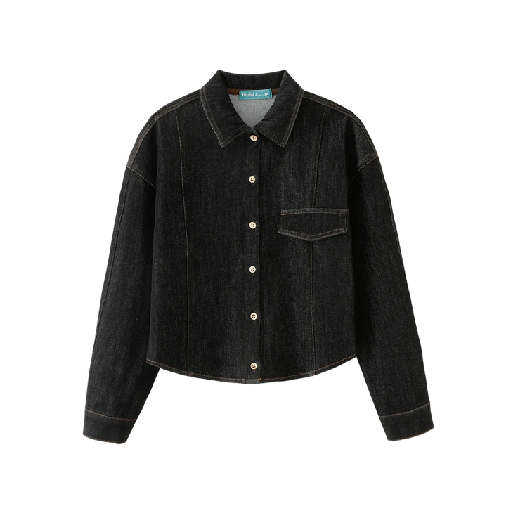 shirt l/s top stitched - black denim