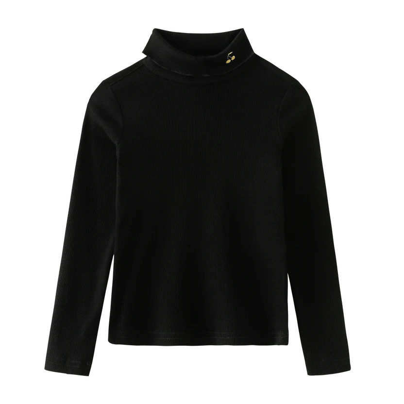 top l/s cherry embroidered turtleneck - black