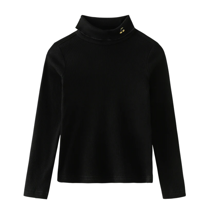 top l/s cherry embroidered turtleneck - black