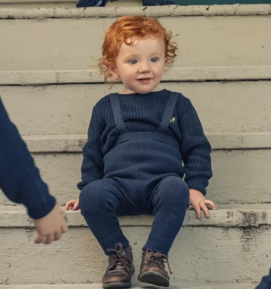 set knit fair isle crew neck sweater and overalls - dark navy