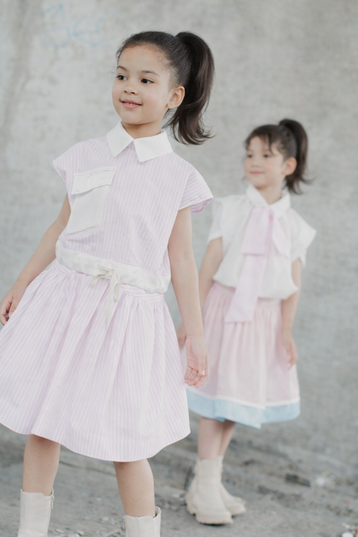 shirt s/s cropped blouse with trench detail - fresh pink stripes