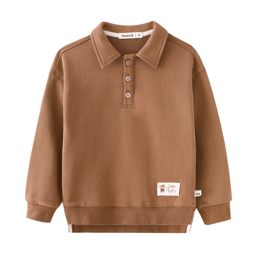 polo l/s contrast cuffs - mocha