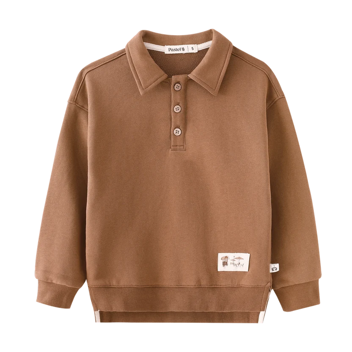 polo l/s contrast cuffs - mocha