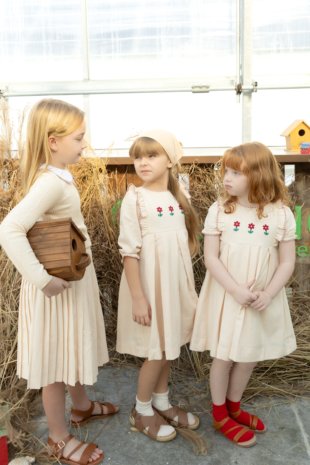 dress pleated embroidered flutter - peach