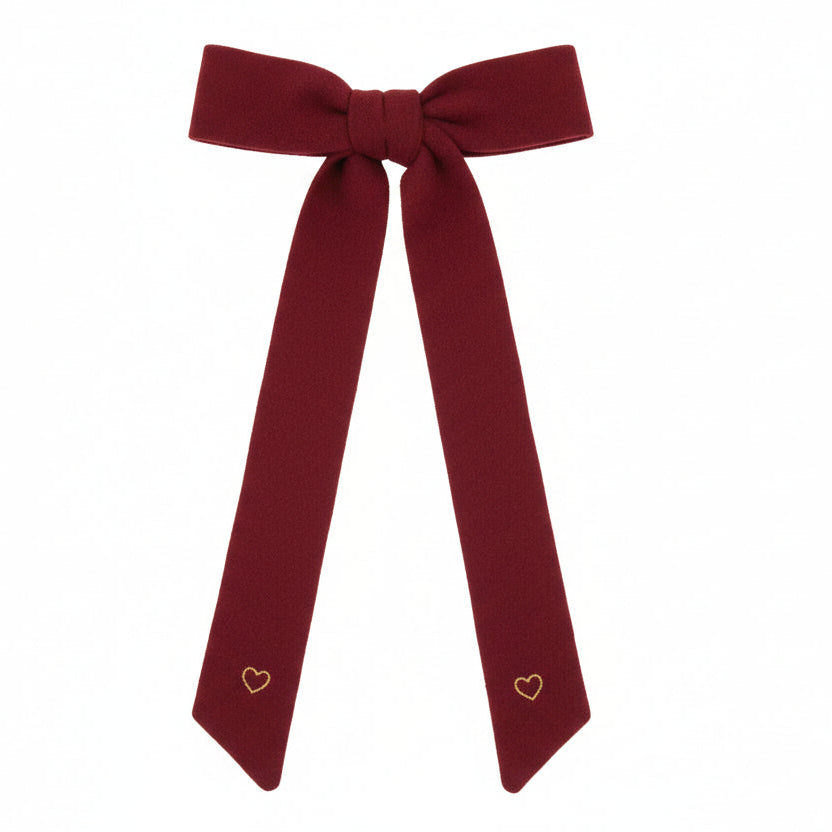 clip little heart bows - burgundy