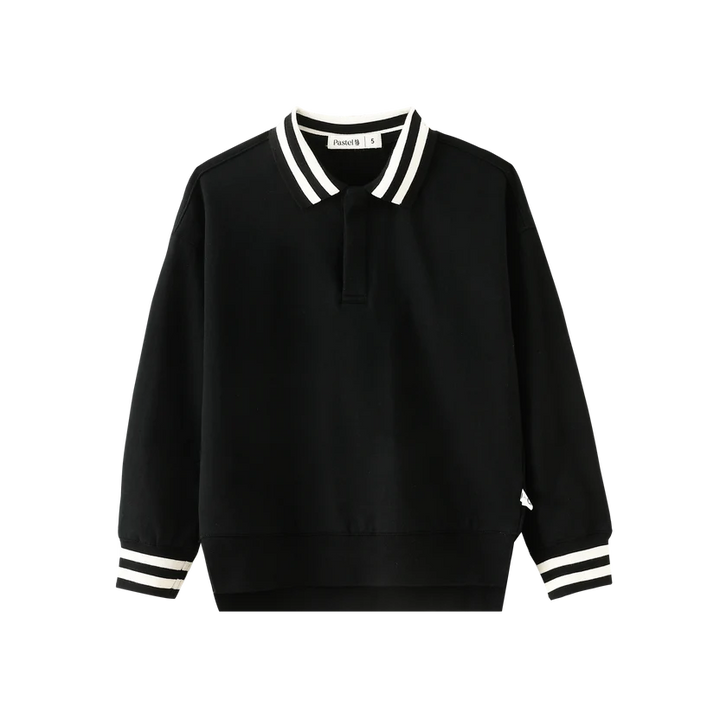 polo l/s striped collar - black