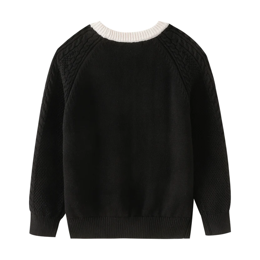 top l/s cable knit sweater with contrast edging - black