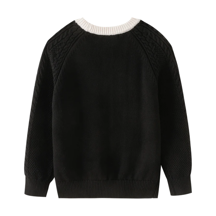 top l/s cable knit sweater with contrast edging - black