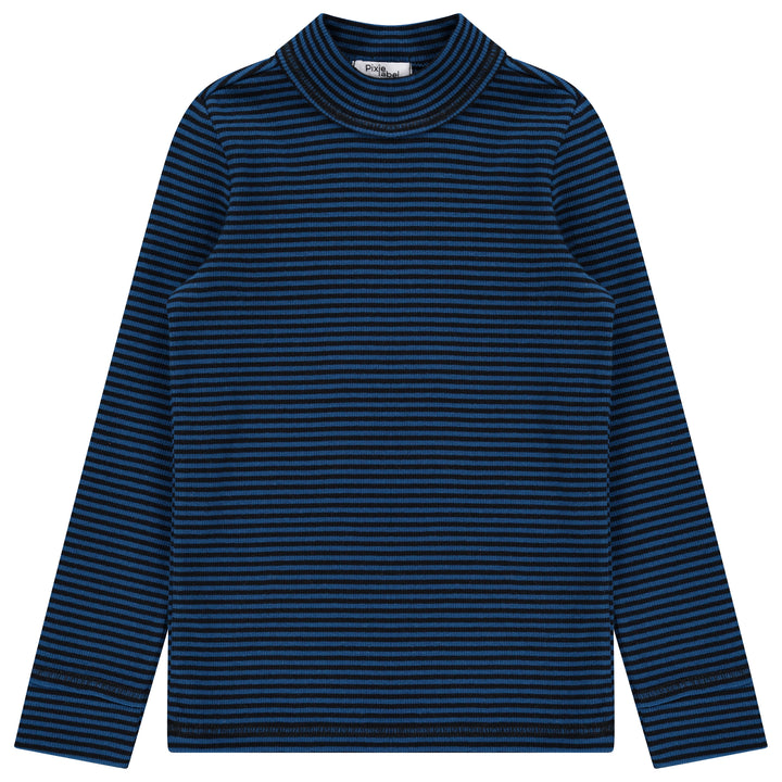 top l/s striped ribbed mock neck - black/blue