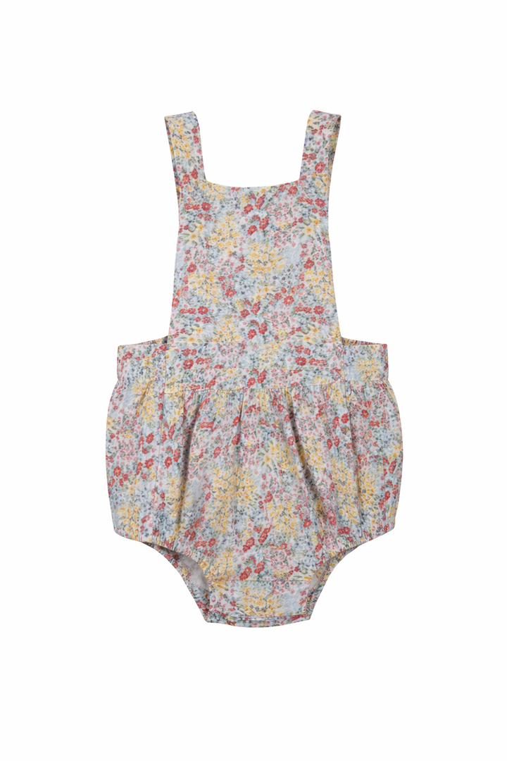 one piece floral print ruffled hem romper - lemon