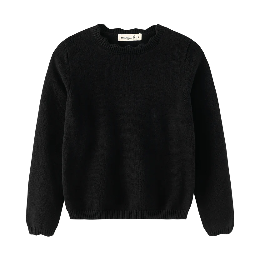 top l/s scalloped sweater - black