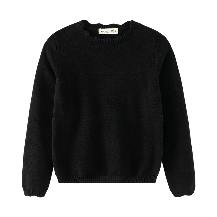 top l/s scalloped sweater - black