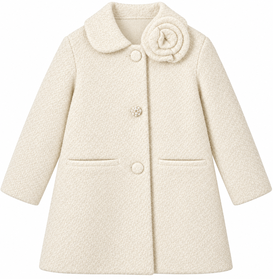coat textured button down rose detail with collar - off white