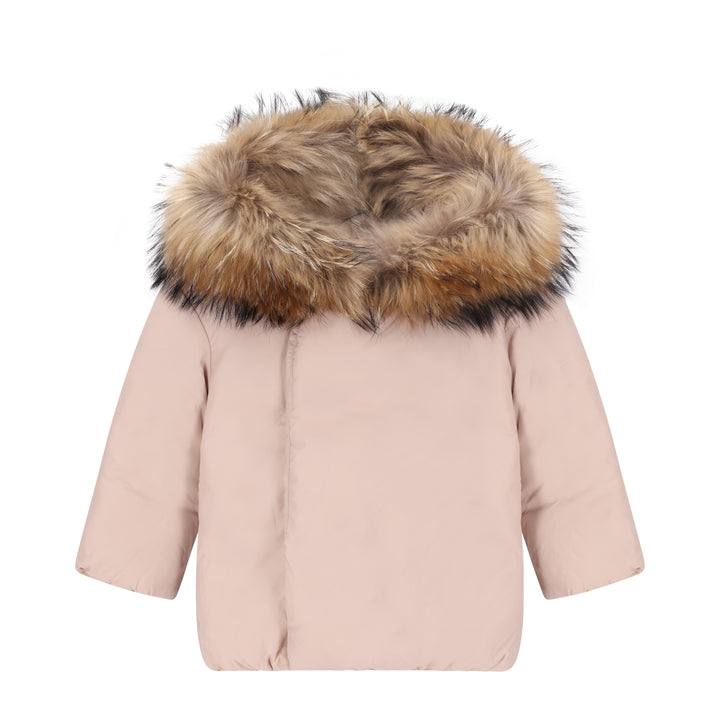 coat wrap puffer with fur hood - baby pink