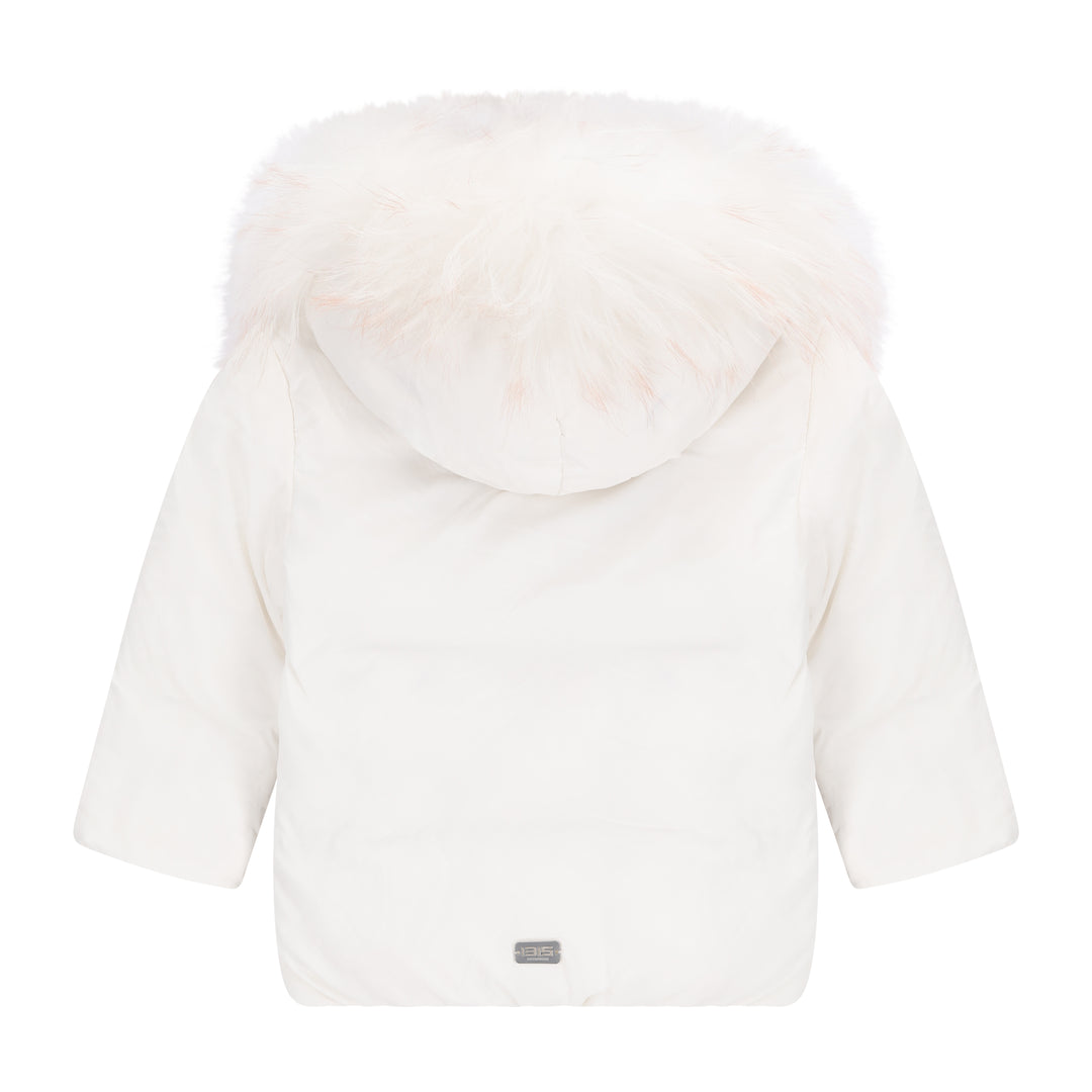 coat wrap puffer with fur hood - winter white