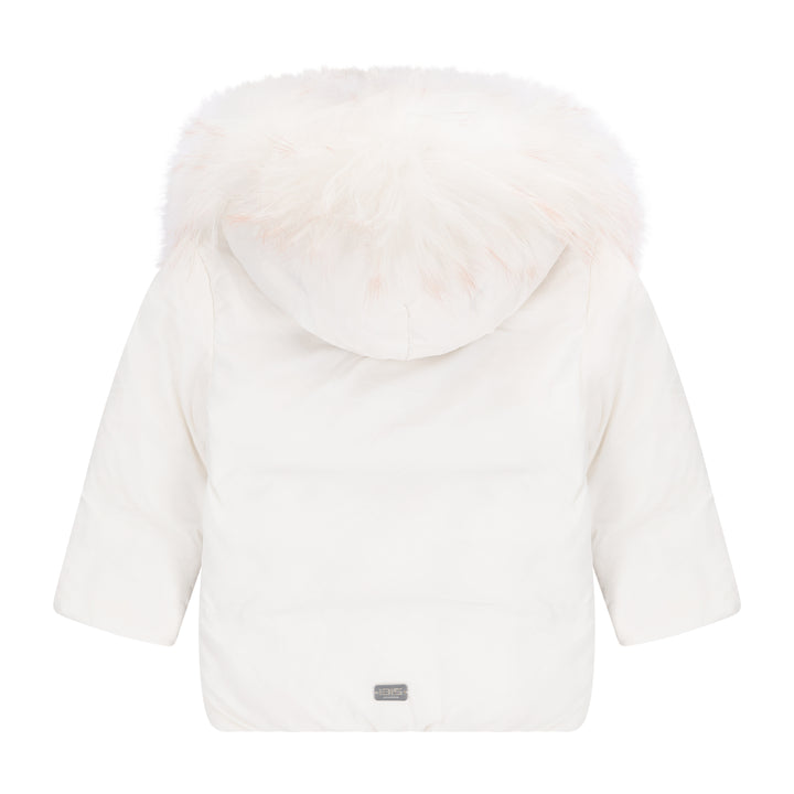 coat wrap puffer with fur hood - winter white