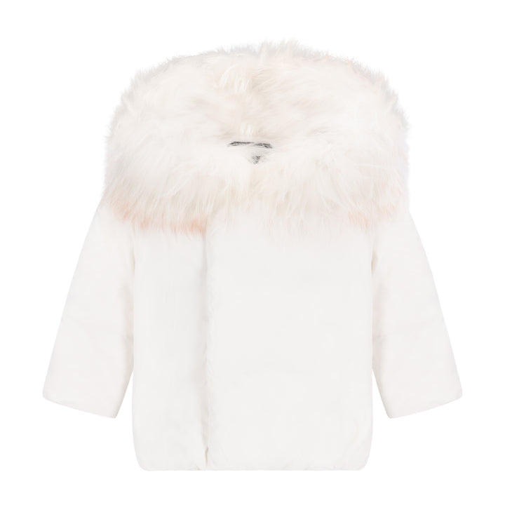 coat wrap puffer with fur hood - winter white