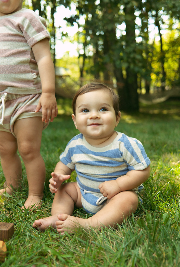set outfit striped terry tee and bloomers - blue