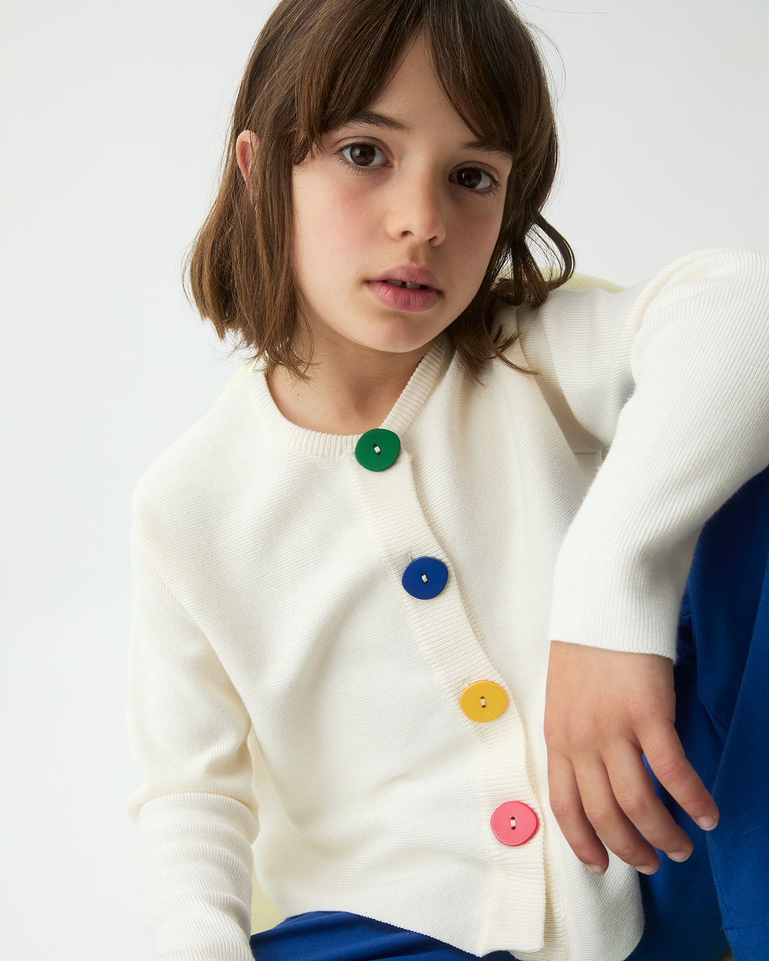 top l/s knit chunky buttoned cardigan - off white