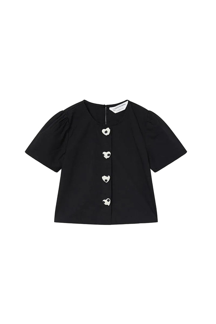 shirt s/s chunky heart button blouse - black