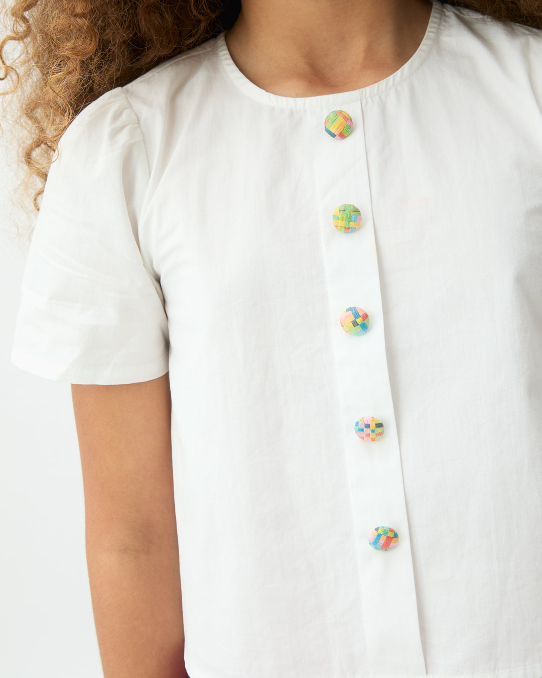 shirt s/s colorful button blouse - white