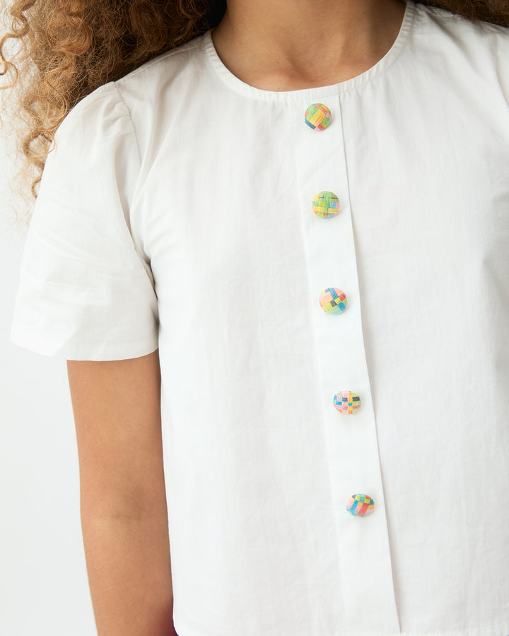 shirt s/s colorful button blouse - white