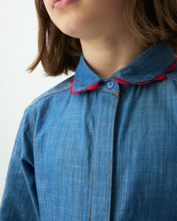 shirt l/s chambray scallop detail collar - blue