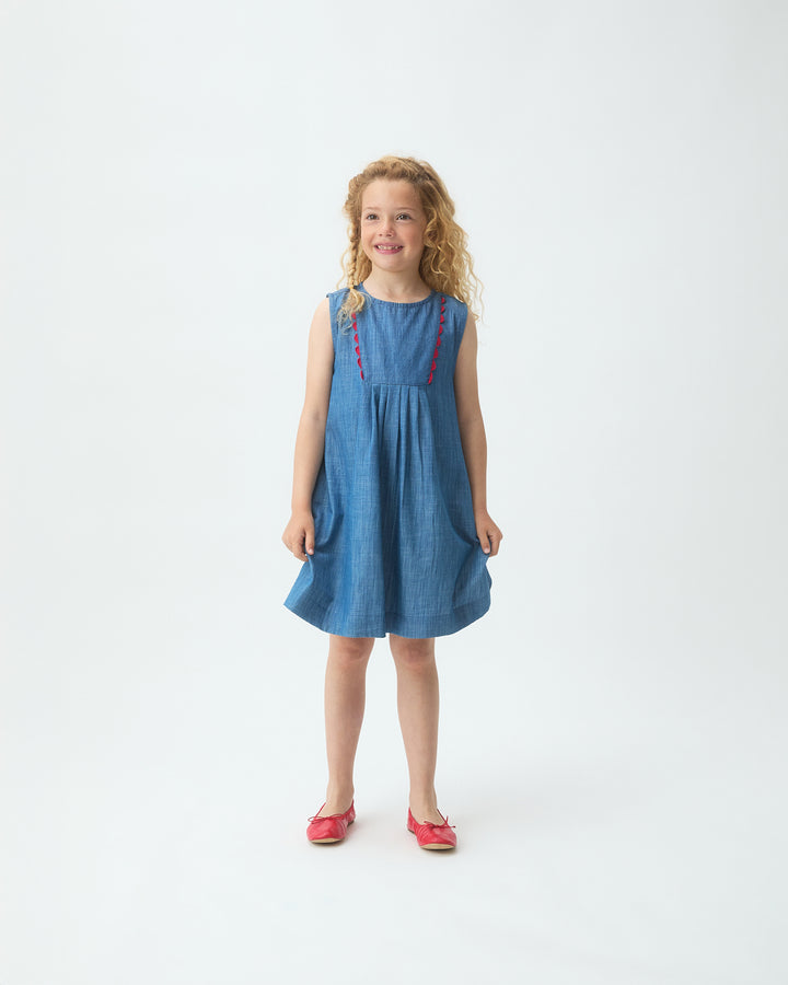 dress chambray scallop detail jumper - blue