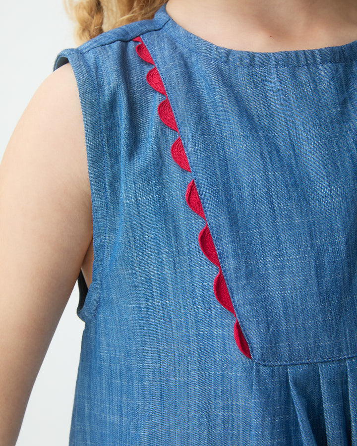 dress chambray scallop detail jumper - blue