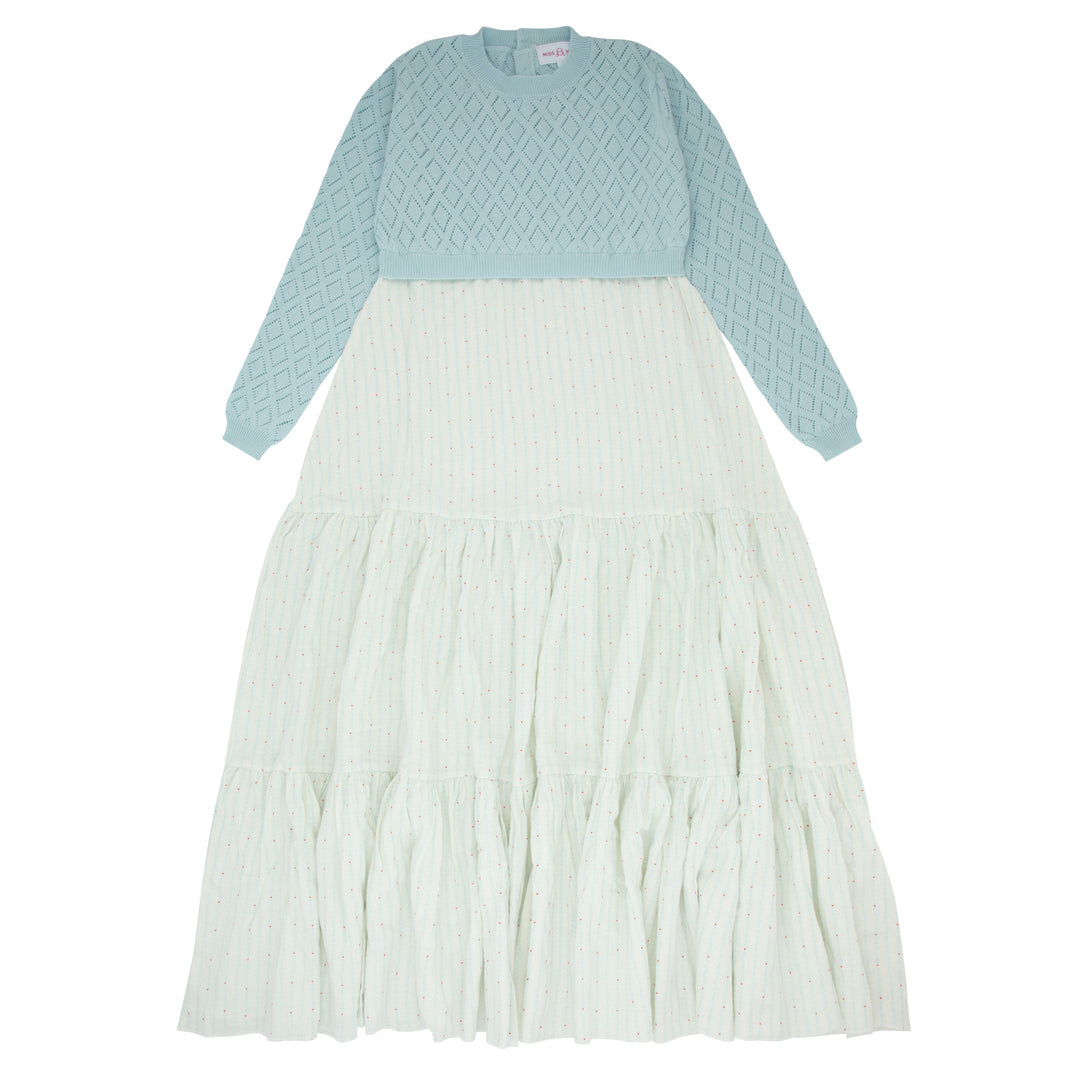 maxi dress pointelle knit tiered - white/light blue Lily and Todd maxi dress pointelle knit tiered - white/light blue Lily and Todd
