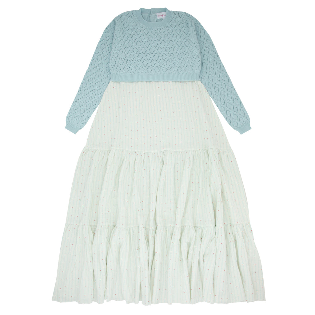 yilon . pointelle knit dress set 水色 Finley Pointelle Knit Maxi Dress - Cornflower Blue | MESHKI US