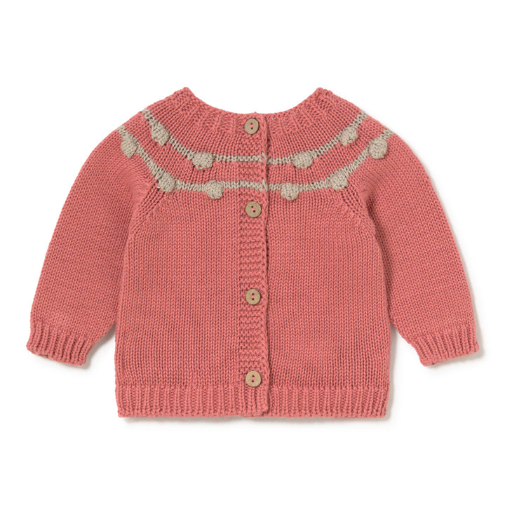set knit pompome knit sweater and leggings with hat and booties - candy/bloom