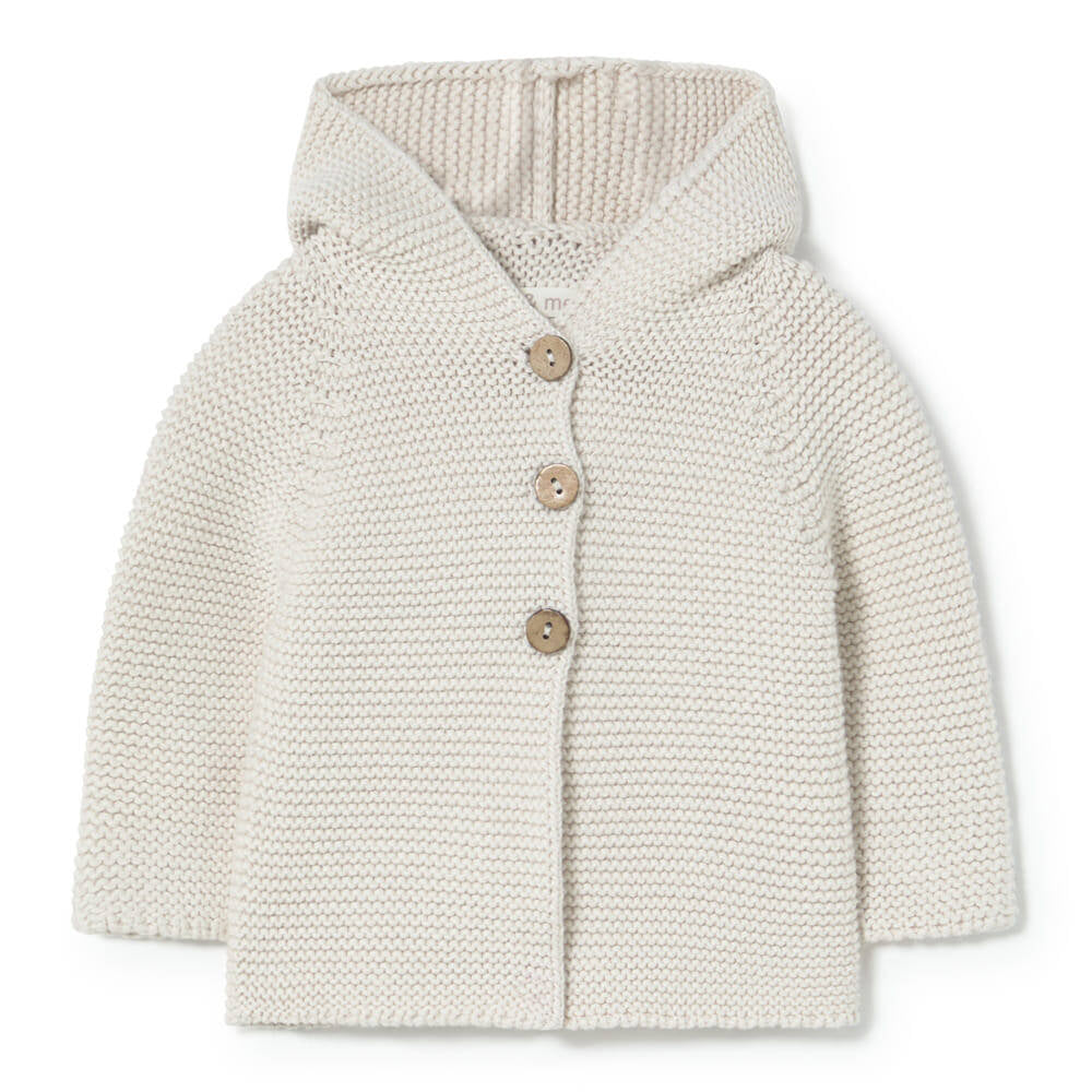 top l/s chunky knit hooded cardigan - cream