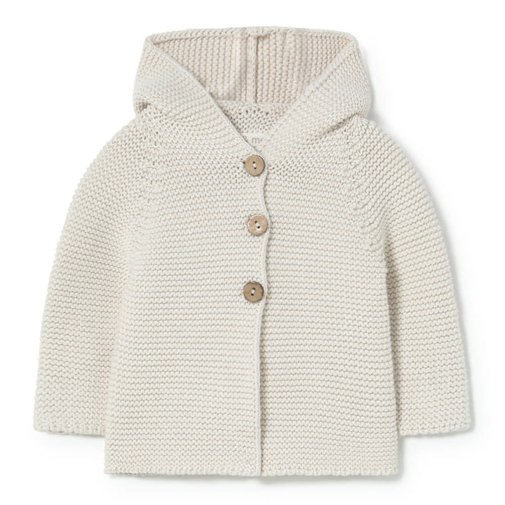 top l/s chunky knit hooded cardigan - cream