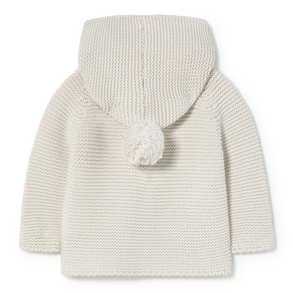 top l/s chunky knit hooded cardigan - cream